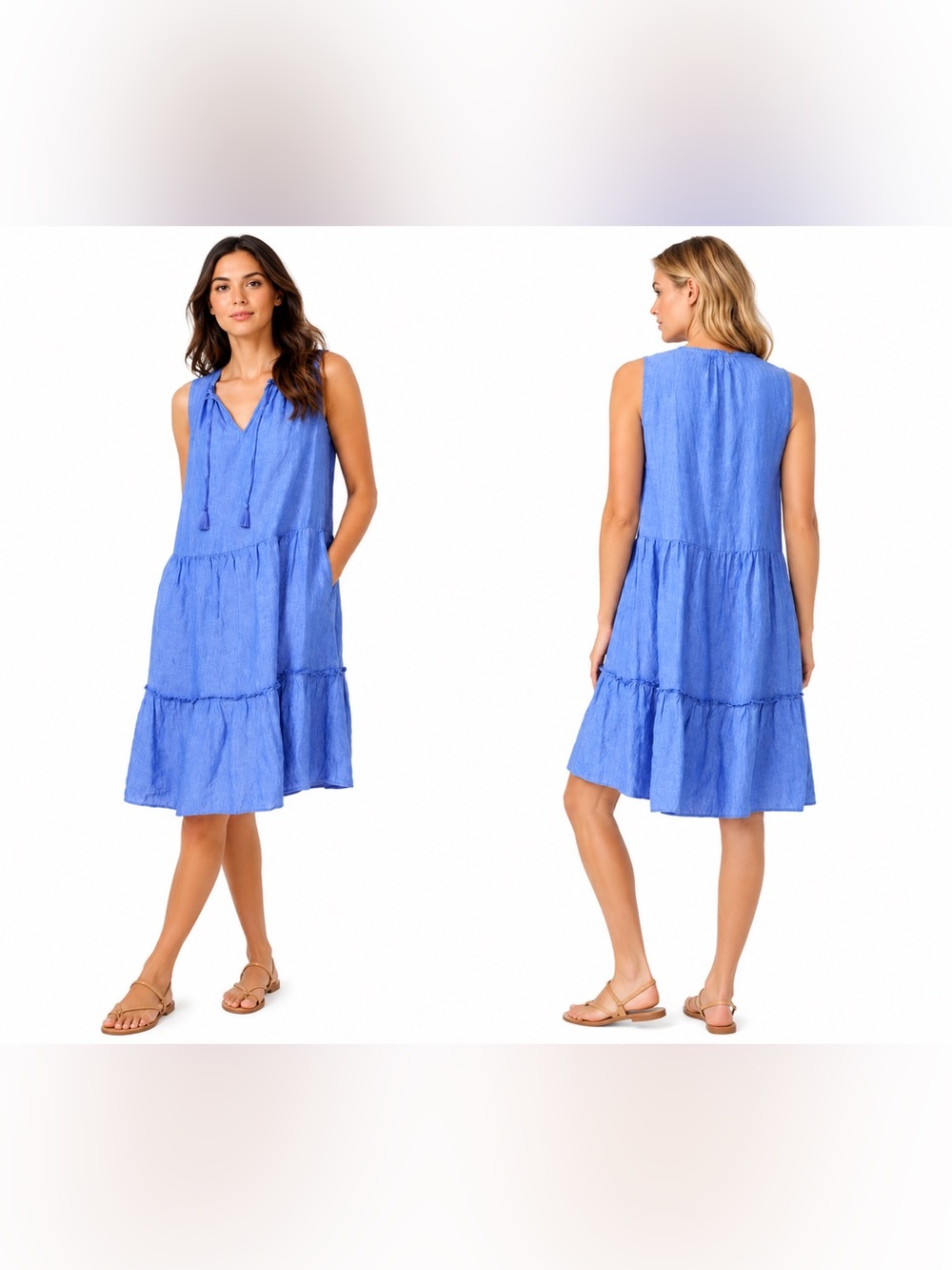 J.Mclaughlin Christa 100% Linen Tiered Sleeveless Tassel Tie Dress Size XS